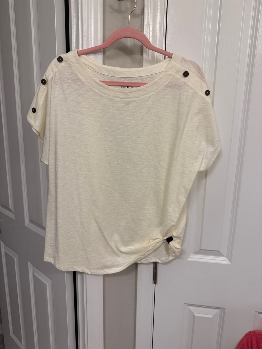 Light Cream Button-Shoulder Knot Tee